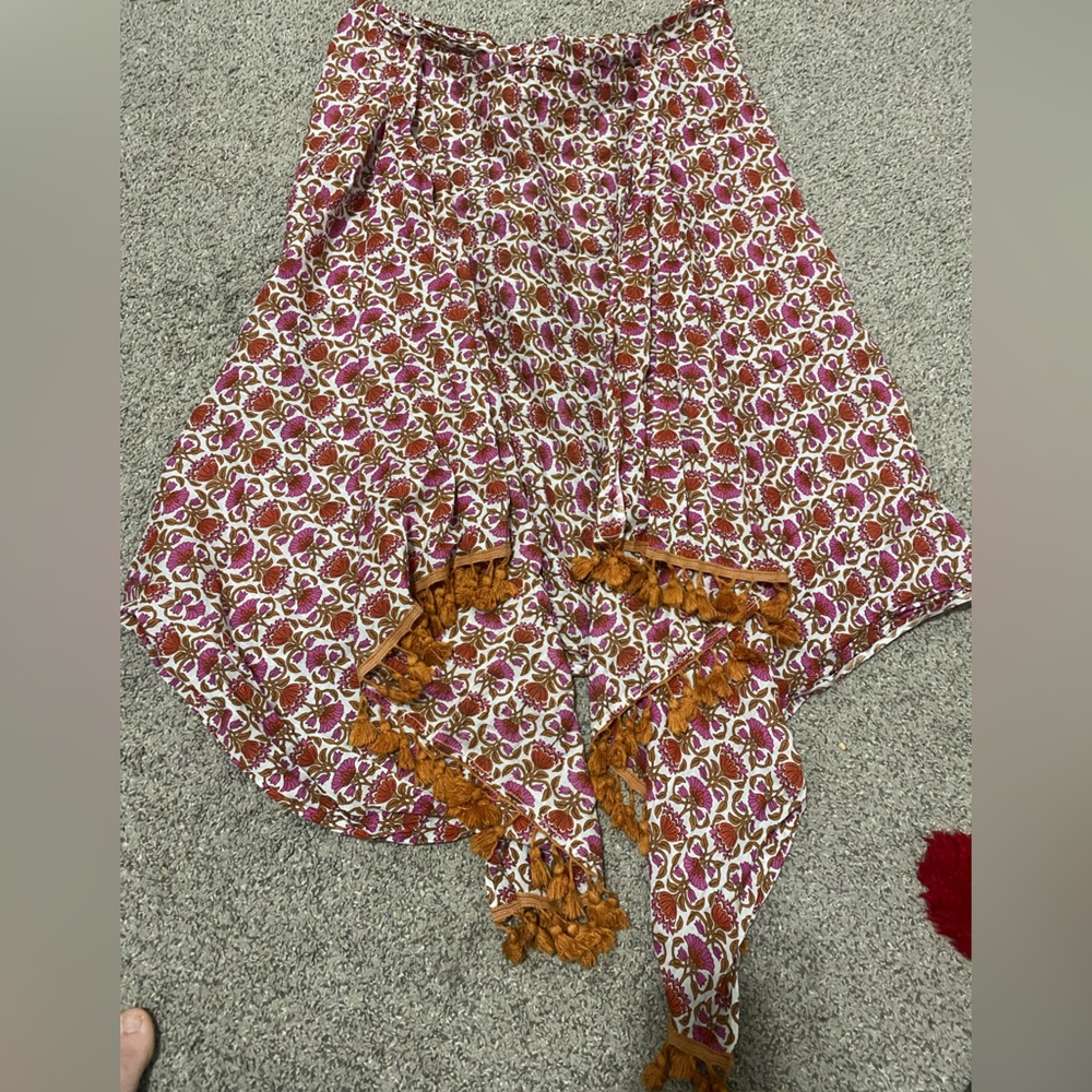 New Tory Burch Cotton India Pink Orange Floral Tassel Wrap Cover Up Kimono Boho